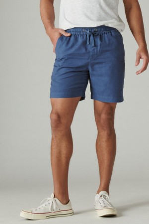 Lucky Brand 7 pull Up Linen Men's Shorts Dark Blue | South Africa-AZK326078