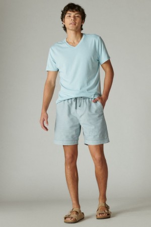 Lucky Brand 7 pull Up Linen Men's Shorts Blue | South Africa-WDV158067