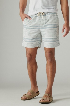 Lucky Brand 7 pull Up Linen Men's Shorts Blue Stripes | South Africa-WXU684751