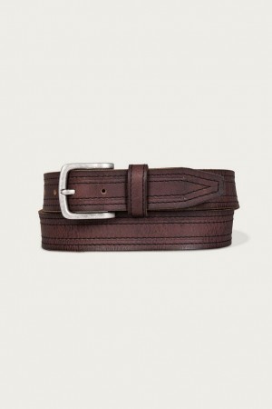 Lucky Brand Antiqued Leather With Darker Stitching Detail Men's Belts Dark Brown | South Africa-EVQ670421