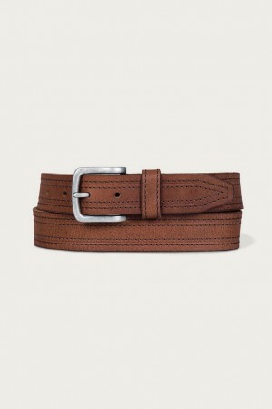 Lucky Brand Antiqued Leather With Darker Stitching Detail Men's Belts Brown | South Africa-VGU419263