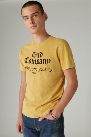 Lucky Brand Bad Company 1977 Men's T-Shirts Yellow | South Africa-YBO102948