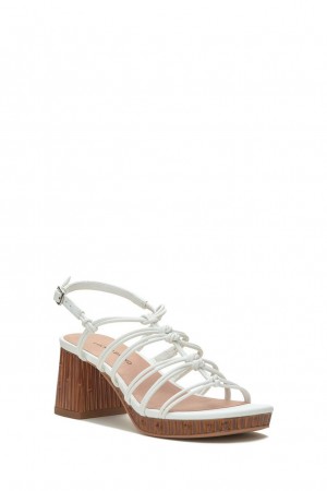 Lucky Brand Bassie Strappy Block Heel Women's Sandals White / Beige | South Africa-OJA084276