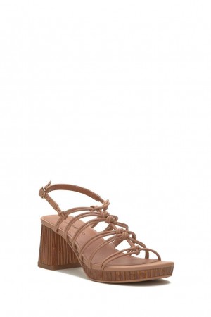 Lucky Brand Bassie Strappy Block Heel Women's Sandals Light Brown | South Africa-ZVE093185