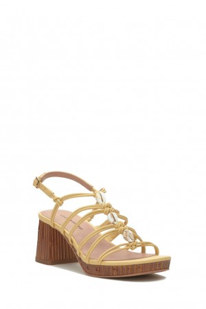 Lucky Brand Bassie Strappy Shell Block Heel Women's Sandals Light Yellow | South Africa-WPY237890