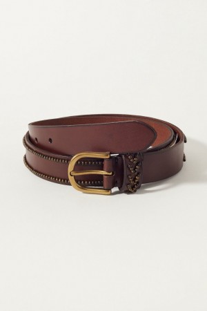 Lucky Brand Beaded Leather Women's Belts Brown | South Africa-BQM150347