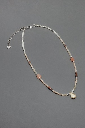 Lucky Brand Beaded Stone Collar Women's Necklace Silver | South Africa-ZKL964382