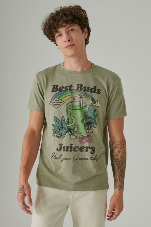 Lucky Brand Best Buds Juice Men's T-Shirts Green | South Africa-NHU784061