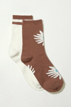 Lucky Brand Bloom Crew 2 Pk Women's Socks Dark Brown / Cream | South Africa-OPL803724