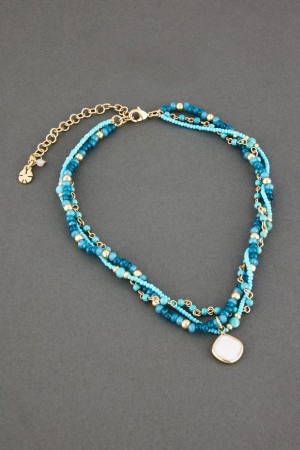 Lucky Brand Blue Stone Layer Choker Women's Necklace Gold | South Africa-RFQ469582