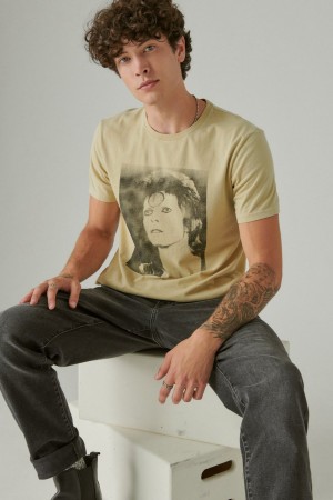 Lucky Brand Bowie Photo Men's T-Shirts Khaki | South Africa-ZYL698047