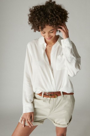 Lucky Brand Boyfriend Button-down Women's Shirts White | South Africa-WPF724619