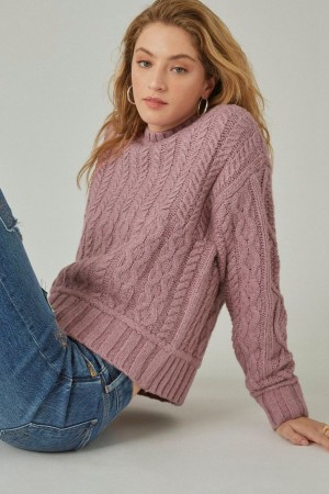 Lucky Brand Cable Crew Women's Sweater Rose | South Africa-TFU938076