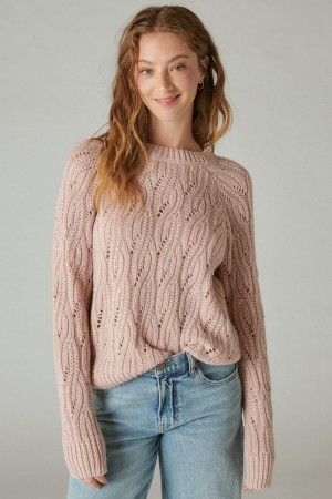 Lucky Brand Cable Stitch Shine Women's Pullover Rose | South Africa-HRS235064