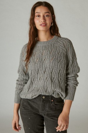 Lucky Brand Cable Stitch Shine Women's Pullover Grey | South Africa-WQE648513