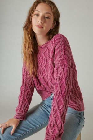 Lucky Brand Cable Stitch Women's Pullover Pink | South Africa-YUN736890