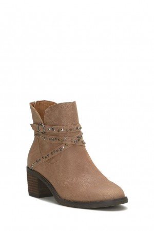 Lucky Brand Callam Studded Strap Women's Bootie Dark Beige | South Africa-NPO021475