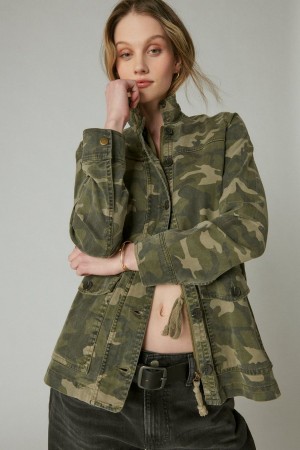 Lucky Brand Camo Printed Utility Women's Jacket Green Multicolor | South Africa-KOF978360