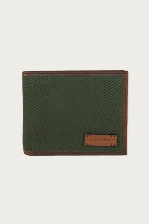 Lucky Brand Canvas With Leather Trim Bifold Men's Wallet Light Green | South Africa-KXM031485