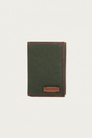 Lucky Brand Canvas With Leather Trim Trifold Men's Wallet Light Green | South Africa-ZRO258673