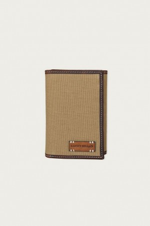 Lucky Brand Canvas With Leather Trim Trifold Men's Wallet Khaki | South Africa-AIS153894