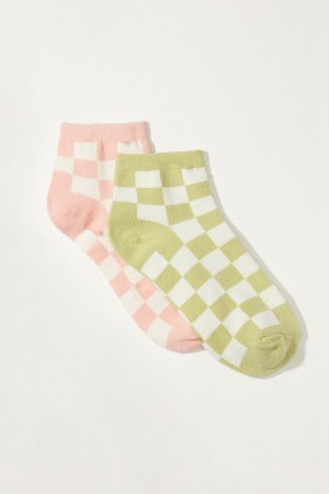 Lucky Brand Checkered Ped 2 Pk Women's Socks Light Pink / Green | South Africa-GJS429108