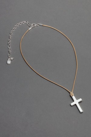 Lucky Brand Chord Cross Choker Women's Necklace Silver | South Africa-PTF924760