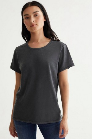 Lucky Brand Classic Crew Women's T-Shirts Black | South Africa-TEF326418