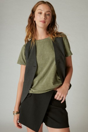 Lucky Brand Classic Crew Women's T-Shirts Olive | South Africa-QFU406523