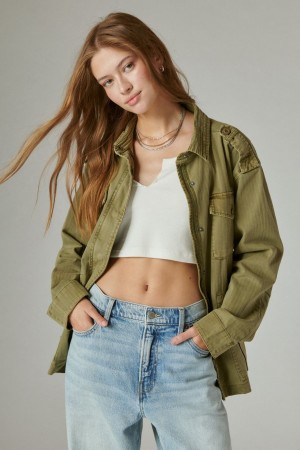 Lucky Brand Classic Military Women's Jacket Olive | South Africa-QDC790152