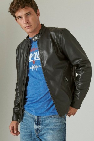 Lucky Brand Clean Leather Bonneville Men's Jacket Black | South Africa-PTY209867