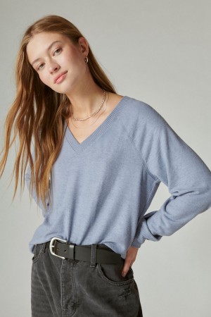 Lucky Brand Cloud Jersey Long Sleeve V Neck Women's Top Grey | South Africa-TDC210594