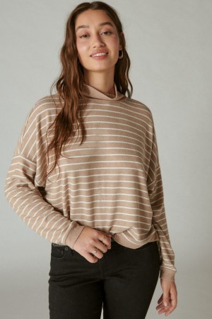 Lucky Brand Cloud Jersey Mock Neck Women's Top Beige | South Africa-MFL438169