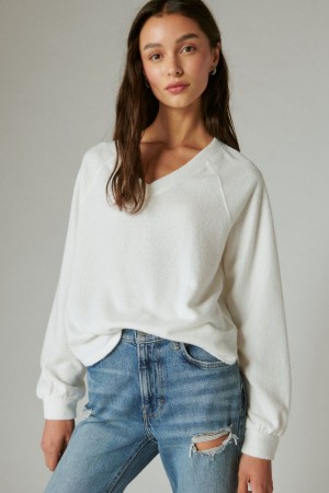 Lucky Brand Cloud Jersey V Neck Women's Pullover White | South Africa-FVB926310