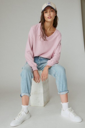 Lucky Brand Cloud Jersey V Neck Women's Pullover Pink | South Africa-FCK924761