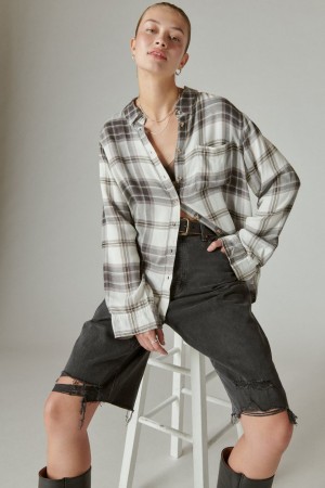 Lucky Brand Cloud Plaid Boyfriend Flannel Women's Shirts Black | South Africa-BHD265709