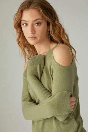 Lucky Brand Cloud Soft Cold Shoulder Women's Sweater Green | South Africa-YJI095261