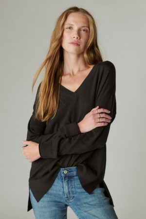 Lucky Brand Cloud Soft V Neck Women's Sweater Black | South Africa-LTR483921