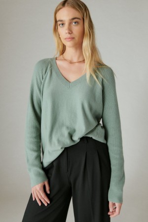 Lucky Brand Cloud Soft V Neck Women's Sweater Green | South Africa-JWQ048321