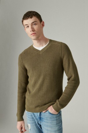 Lucky Brand Cloud Soft V-neck Men's Sweater Olive | South Africa-ODV350217