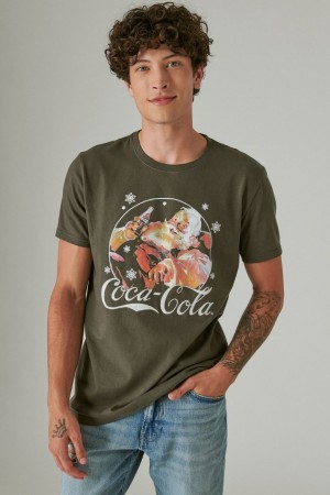 Lucky Brand Coke Santa Men's T-Shirts Dark Grey | South Africa-ETO258794