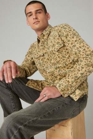 Lucky Brand Corduroy Printed Western Long Sleeve Men's Shirts Camo Multicolor | South Africa-UKN128350