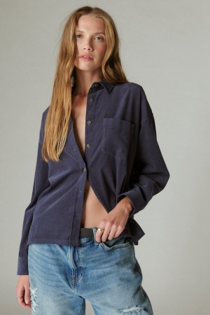 Lucky Brand Corduroy Women's Shirts Navy | South Africa-NCF426053