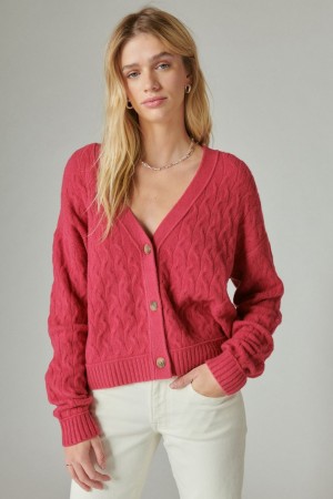 Lucky Brand Cozy Cable Stitch Women's Cardigan Red | South Africa-RSQ409238