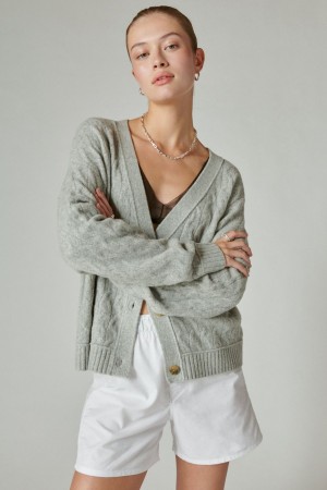 Lucky Brand Cozy Cable Stitch Women's Cardigan Light Grey | South Africa-ESD940523