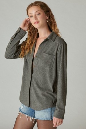 Lucky Brand Cozy Knit Jacket Women's Shirts Grey | South Africa-NHP618275