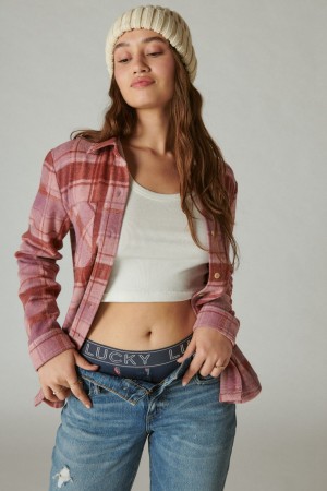 Lucky Brand Cozy Plaid Knit Jacket Women's Shirts Pink | South Africa-AWE471965