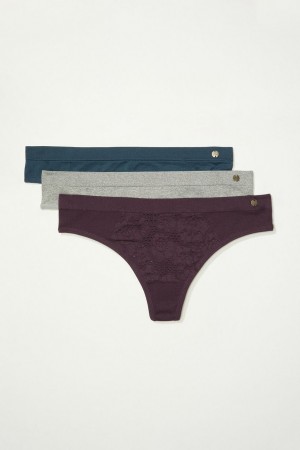 Lucky Brand Crochet Lace Seamless Set Of 3 Women's Thong Multicolor | South Africa-YPB281643