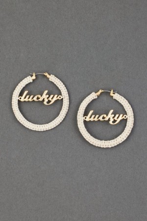 Lucky Brand Crochet Lucky Hoop Women's Earrings Gold | South Africa-AGL394128