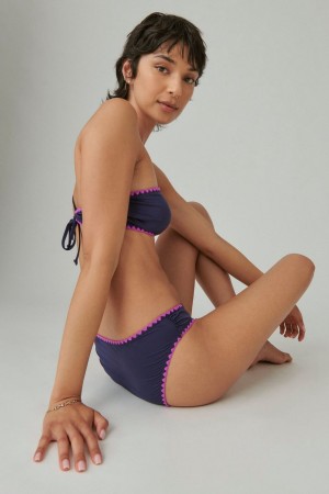 Lucky Brand Crochet Trim Women's Bikini Bottom Navy | South Africa-BTI648029